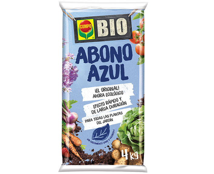 Abono azul ecológico para las plantas del jardín y el huerto